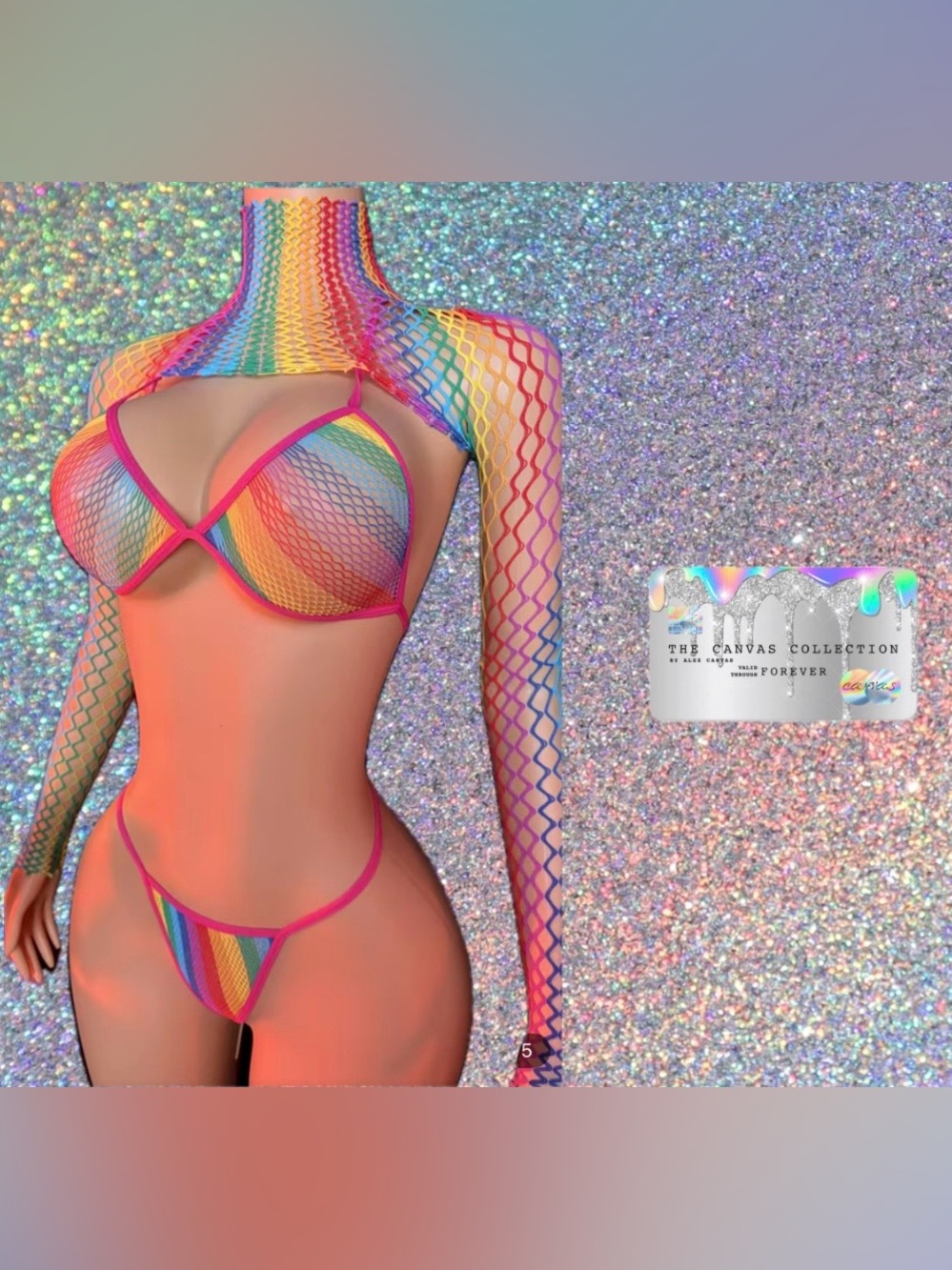 Exotic Dancewear: 3 piece Rainbow Striped Mesh Set